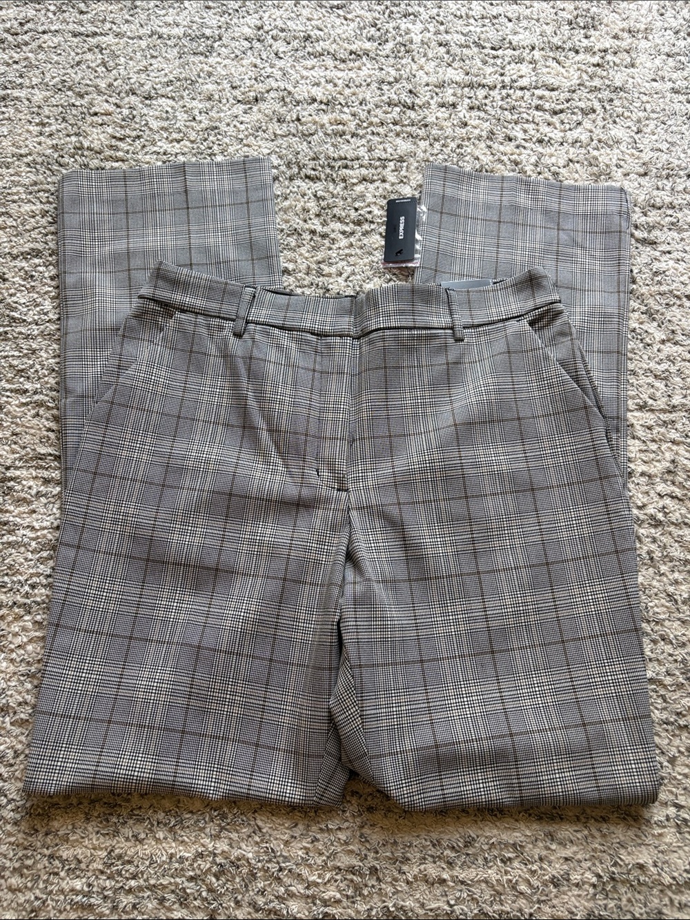 Express Editor Plaid Grey Dress Trousers Boot cut MidRide